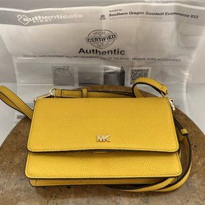 Michael Kors Womens Sunflower Yellow Leather Side Purse Pebbled Convertable